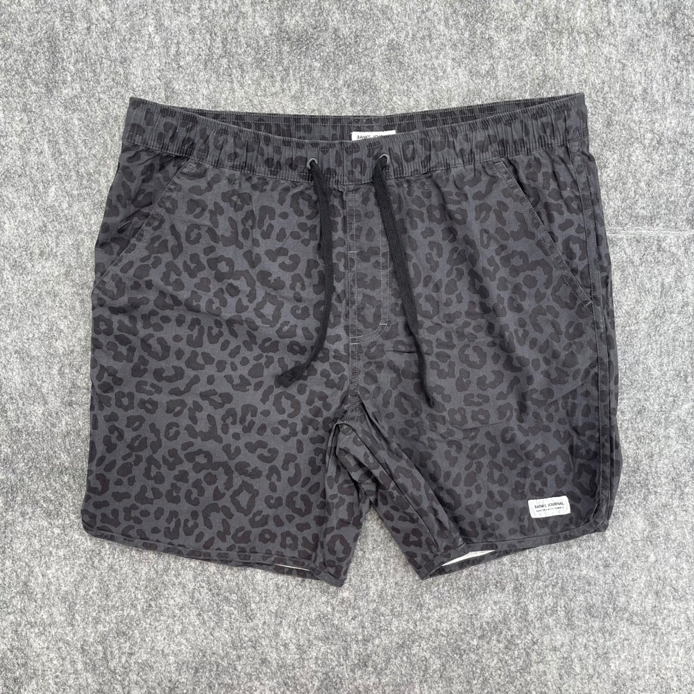 Banks Journal Shorts Mens Large Leopard Print Waist Drawstring Black